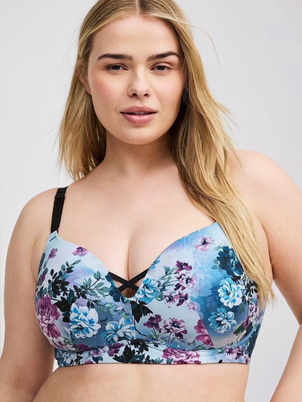 Torrid wire-free push-up bra 42DDD Blue floral print